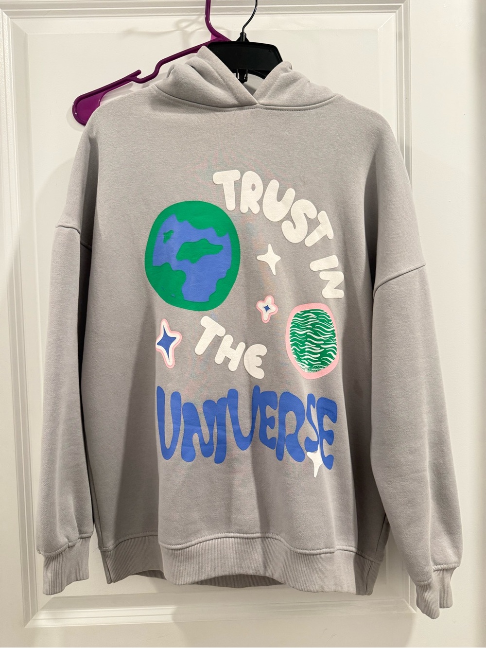 Boohoo Graphic Hoodie Size Small - "Trust in the Universe"